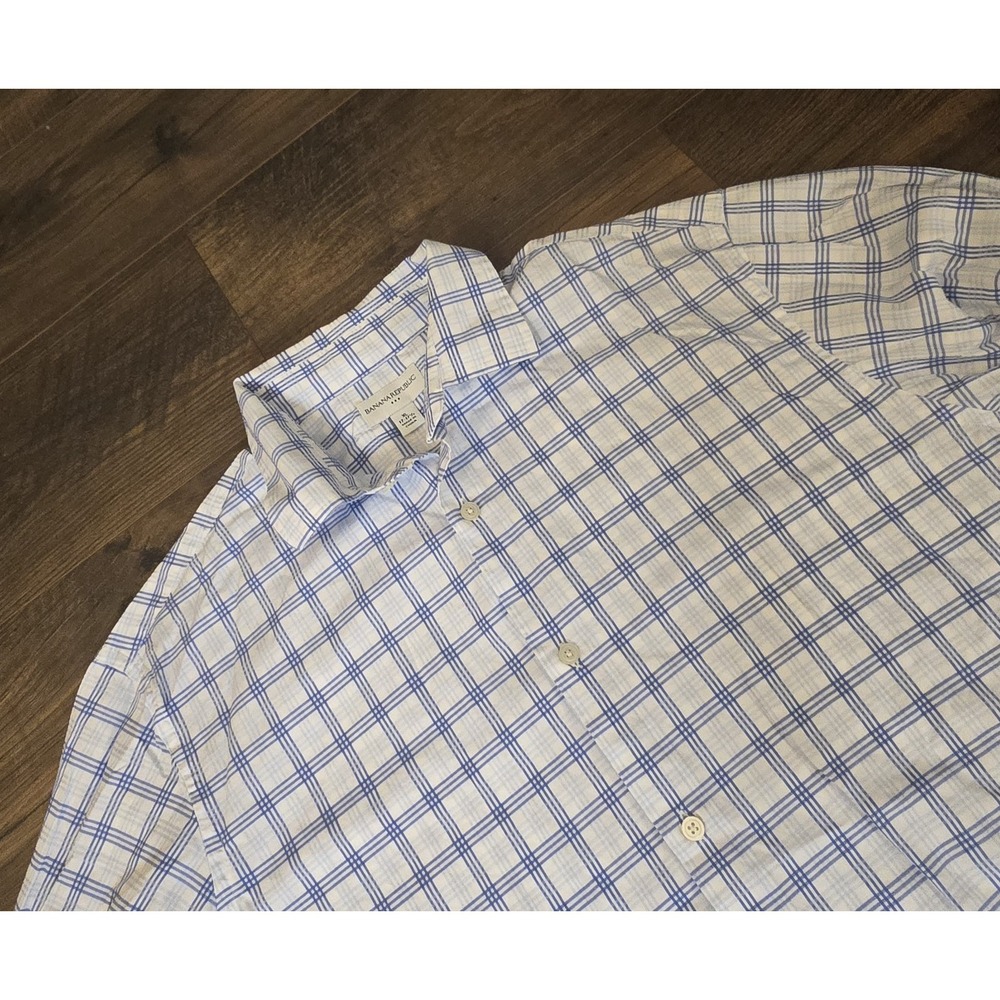 Banana Republic Blue‎ Striped Dress Shirt Mens XL 17-17.5 Long Sleeve Cotton